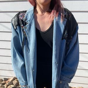 Vintage Denim and Leather Blazer